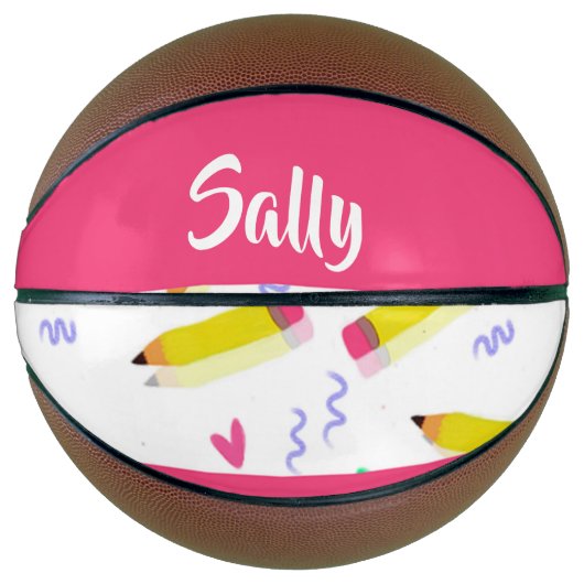 Ballon De Basket Crayons et rayures jaunes sur blanc (Devant)