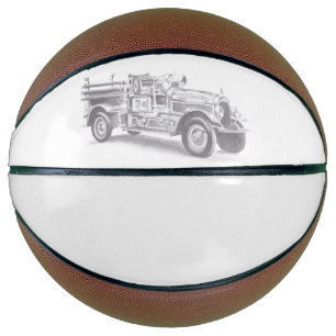 Ballon De Basket croquis au crayon de camion de pompiers vintage de