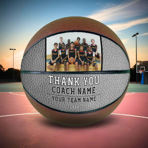 Ballon De Basket Cuir Gris Merci Coach Nom de l'équipe Photo