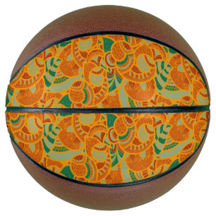 Ballon De Basket Cute orange abstrait fleurs sans soudure carreaux