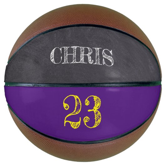 Ballon De Basket Écran personnalisé Purple Yellow Gold Nombre (Devant)