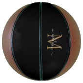 Ballon De Basket Élégant Noir Monogramme Or Feminine Script Girly (Vertical)