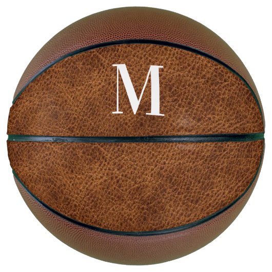 Ballon De Basket Faux cuir marron moderne Monogramme (Devant)