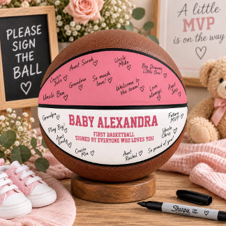 Ballon De Basket Filles roses Baby Shower Autographes Premier