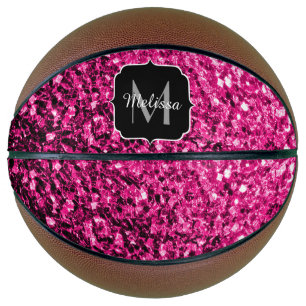 Ballon De Basket Flamme de parties scintillant rose chaud Nom du mo