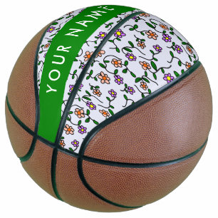 Ballon De Basket Fleurs colorées, Arrière - plan Bleu, Vert