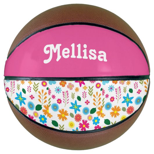 Ballon De Basket Fleurs colorées Fille Personnalisée (Devant)