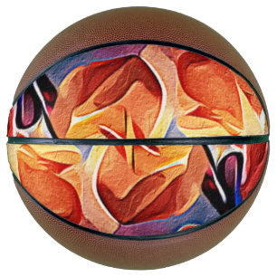 Ballon De Basket Floral Abstract Art Orange Red Blue Flowers