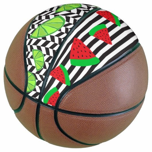 Ballon De Basket Fruit Watermelon Strime Lime Herringbone Basketbal (Incliné)