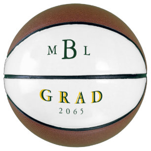 Ballon De Basket Grad Green Monogram Green & Gold Date Panier cadea