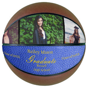 Ballon De Basket Graduation Photo Collage Bleu Cuir Basketball