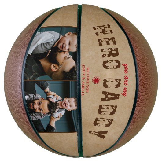 Ballon De Basket Héros rustique Daddy Père`s Day 2 Photo Collage (Vertical)
