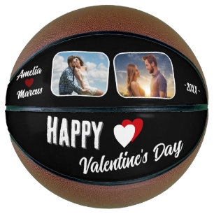 Ballon De Basket Heureuse Sainte-Valentin noir moderne 2 photos