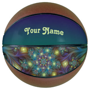 Ballon De Basket Illuminé bleu violet moderne Fractal Art Nom
