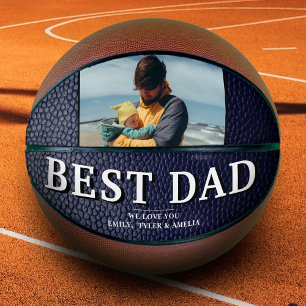 Ballon De Basket Impression en cuir bleu noir Meilleur papa photo 