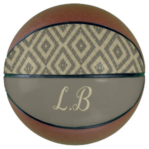 Ballon De Basket Initiales personnalisées gris brun motif de brique