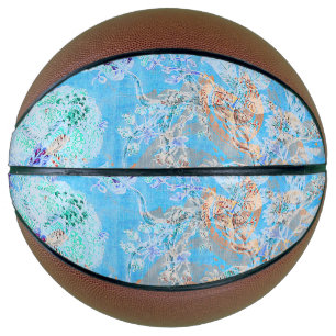 Ballon De Basket Jolie florale pastel bleu
