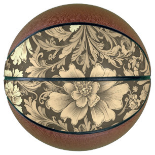 Ballon De Basket Magnifique motif floral sépia vintage