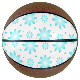Ballon De Basket Marguerite délicate blanche et turquoise, point mo