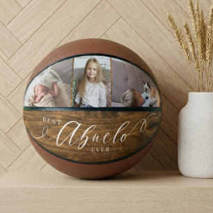Ballon De Basket Meilleur Abuelo Jour Script Woodgrain Photo Collag