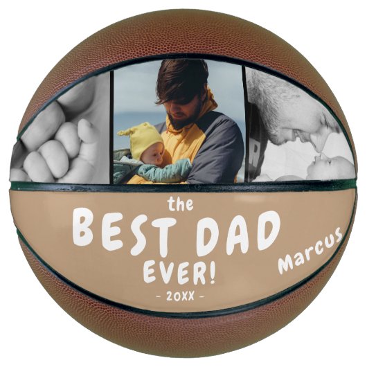 Ballon De Basket Meilleur papa Jamais Père's Day 3 Photo Collage (Devant)