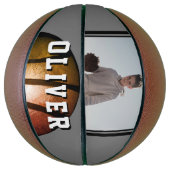 Ballon De Basket Métallo moderne Orange Nom Photo Basketball (Vertical)