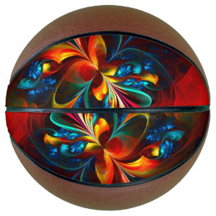 Ballon De Basket Moderne Floral Abstrait Art Orange Bleu Motif #14