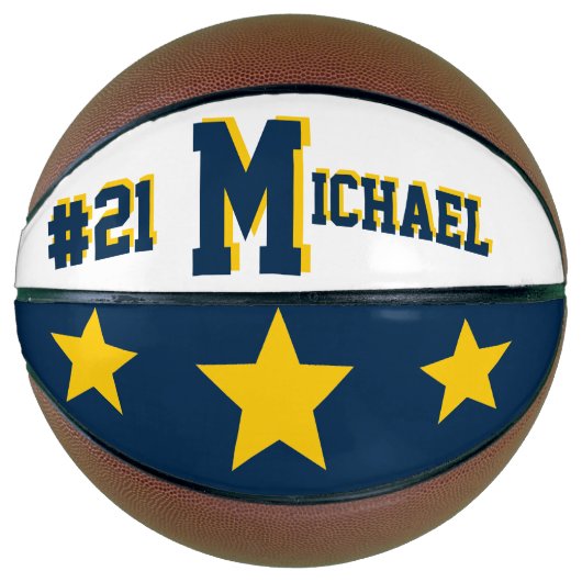 Ballon De Basket Monogramme bleu et or (Devant)