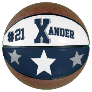 Ballon De Basket Monogramme bleu, gris et blanc
