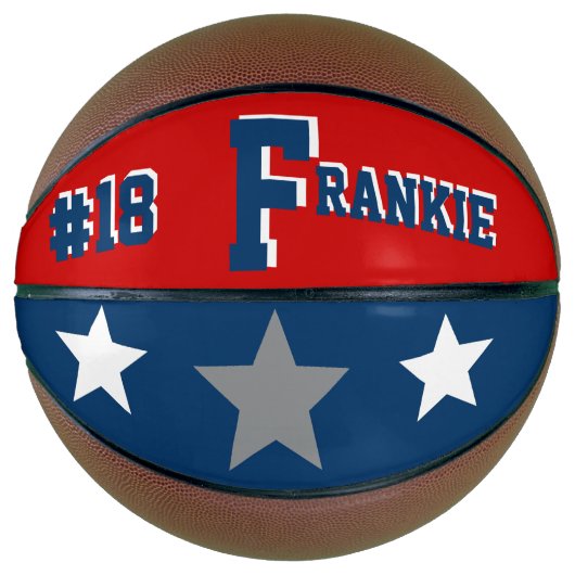 Ballon De Basket Monogramme bleu, rouge et gris (Devant)