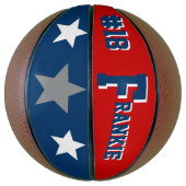 Ballon De Basket Monogramme bleu, rouge et gris (Vertical)