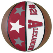 Ballon De Basket Monogramme Crimson rouge, blanc et gris (Vertical)