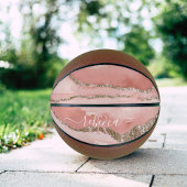 Ballon De Basket Monogramme de marbre rose or Nom du script