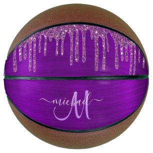 Ballon De Basket Monogramme en métal brosse à Parties scintillant