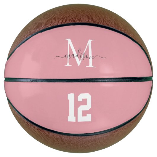 Ballon De Basket Monogramme gris blanc rose pâle Nombre Script de f (Devant)