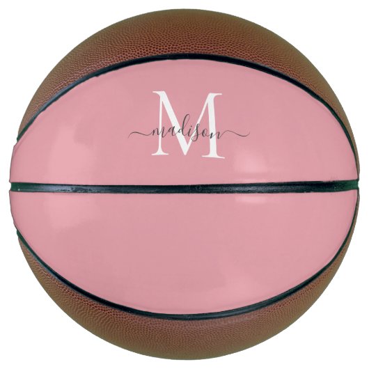 Ballon De Basket Monogramme gris rose pâle Feminine Girinine Script (Devant)