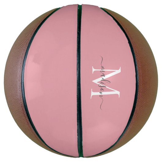 Ballon De Basket Monogramme gris rose pâle Feminine Girinine Script (Vertical)