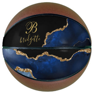 Ballon De Basket Monogramme personnalisé Black Gold Marine Géode d'