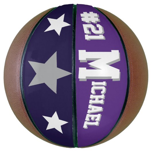 Ballon De Basket Monogramme violet, gris et blanc (Vertical)