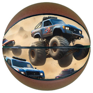 Ballon De Basket Monster Trucks Courant Dans Le Désert,