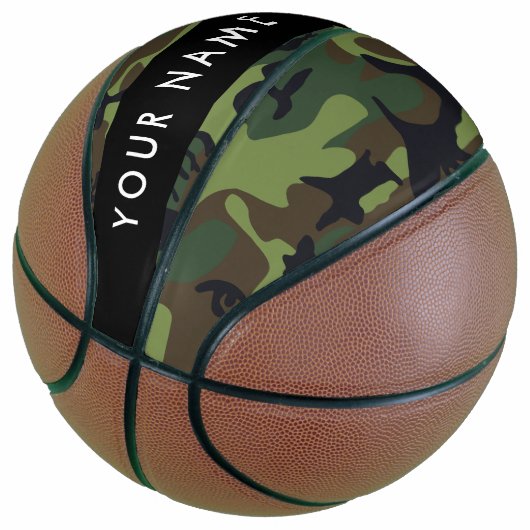 Ballon De Basket Motif Camouflage Vert, Votre nom, Personnaliser (Incliné)