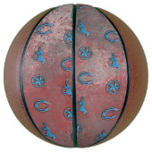 Ballon De Basket Motif de cheval (rouge, blanc et bleu) (Vertical)