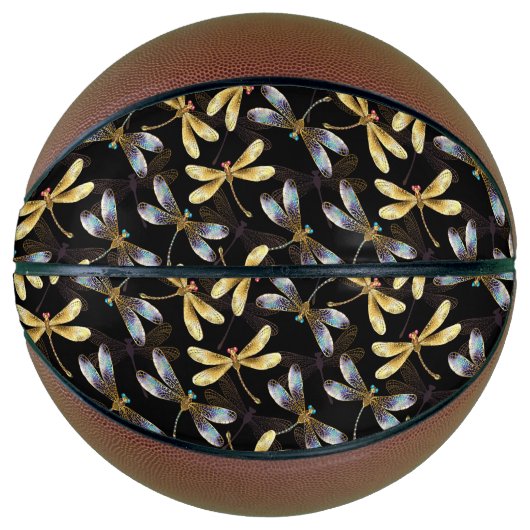 Ballon De Basket Motif sans couture avec libellules d'or (Devant)