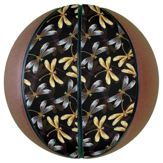 Ballon De Basket Motif sans couture avec libellules d'or (Vertical)