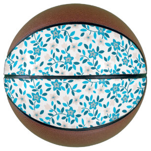 Ballon De Basket Motifs de fleurs printanières transparentes bleu b