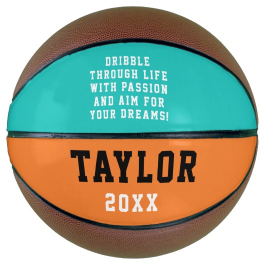 Ballon De Basket Motivation moderne Turquoise Orange Nom Typographi (Devant)