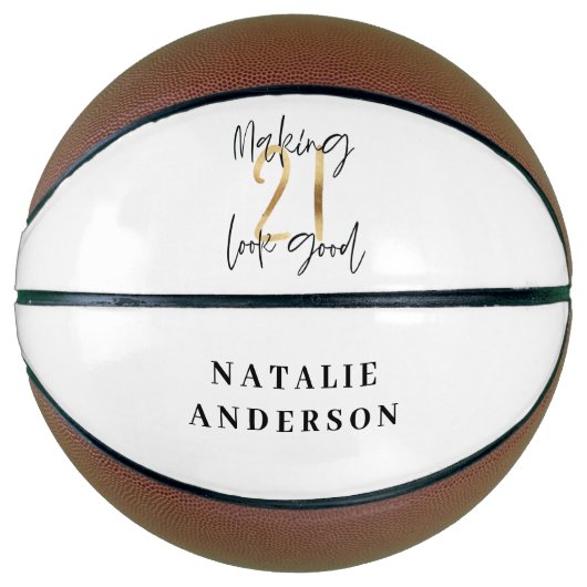 Ballon De Basket Noir et or 21e anniversaire script moderne design (Devant)