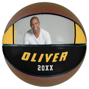 Ballon De Basket Noir jaune moderne Nom personnalisé Texte Photo