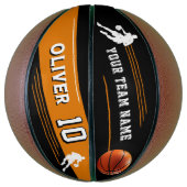 Ballon De Basket Noir Nom de l'équipe Numéro Silhouette Bande (Vertical)