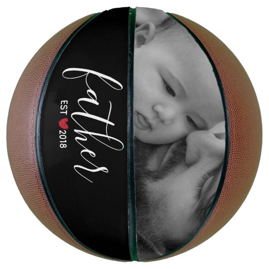 Ballon De Basket Noir Script Père Est. Année Photo personnalisée (Vertical)